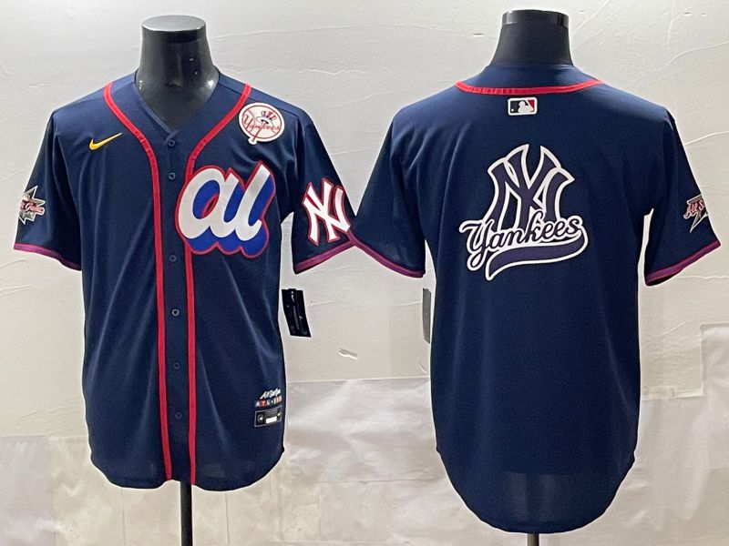 Men 2025 New York Yankees Blank Drak Blue All star Blank Blue Nike MLB Jersey style 11->new york yankees->MLB Jersey